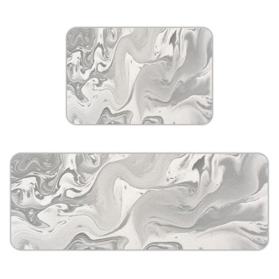 Tapis de cuisine en flanelle antidérapant gris 2 pièces