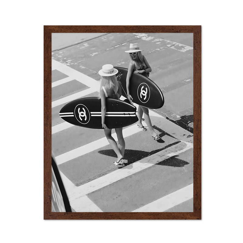 Surfer Girls No1, 24"H x 32"W, Poster, Brown Framed