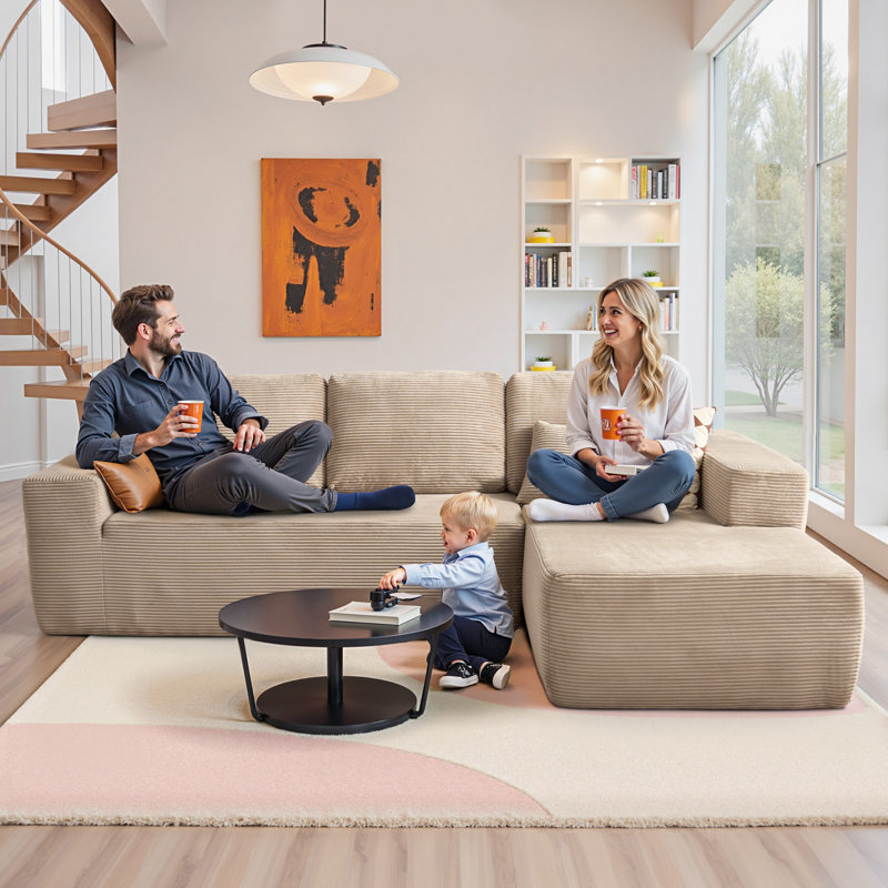 Canapé modulaire rembourré Boneless, Velours côtelé beige, Orienté à droite