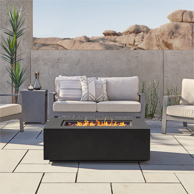 AEGEAN Propane / Natural Gas Outdoor Fire Pit Table, Black, 14.5" H x 41.75" W x 26" D