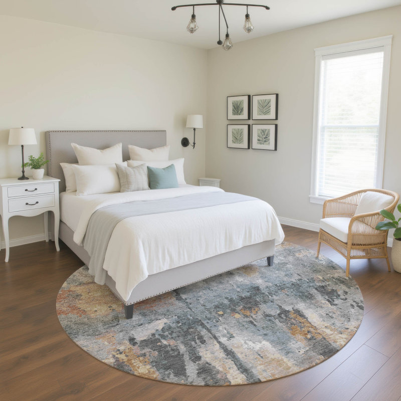 Premium Machine Washable Mayfield Abstract Rug, Rust, 8' Round