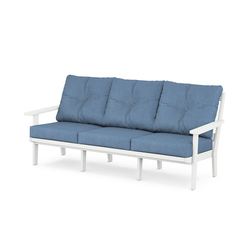 Prairie Deep Seating Sofa, White, Sky Blue