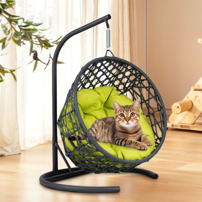 Lit à balançoire pour chat avec support et coussin, chaise à œuf pour chat avec apparence d'osier en rotin, lit à balançoire suspendu pour chats, petits chiens et petits animaux