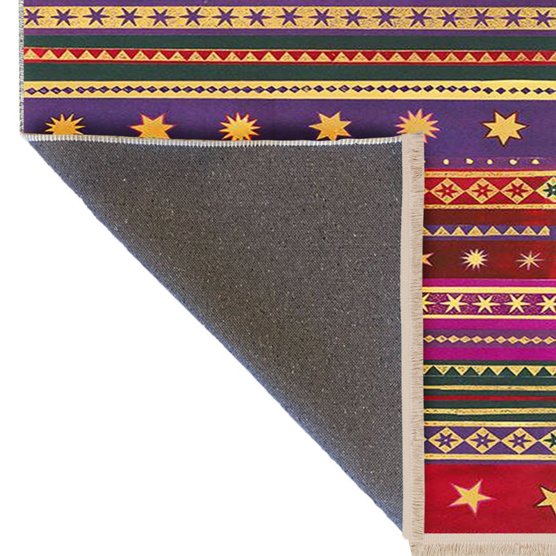 Tapis à rayures mauve et rouge avec motif d'étoiles, collection Barcelona, Rectangle 3 pi 9,81 po x 4 pi 11,06 po
