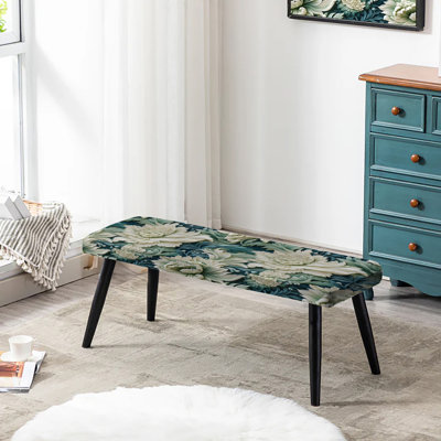 Banc de jardin rembourré damassé vert et blanc avec motif cachemire vert et blanc