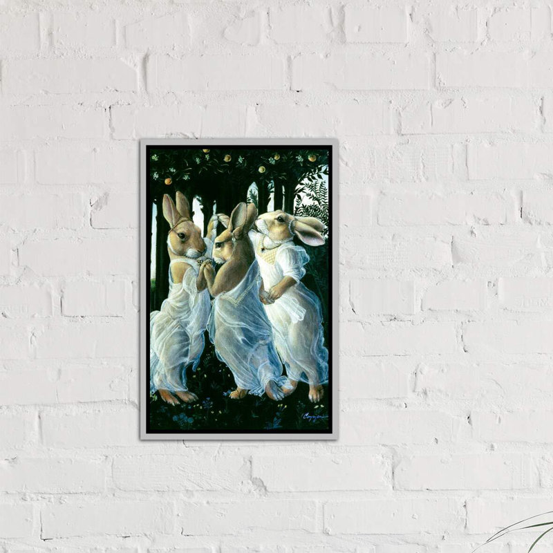 « Bunny graces » par Melinda Copper-impression d’art graphique, H 40 po x l 26 po x P 1,5 po, Toile avec cadre argenté