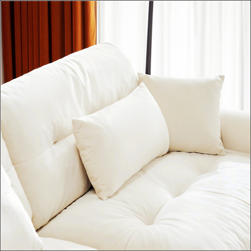 Canapé en velours conforme CAL117, Crème, crème, H 33,4 po x l 166 po x P 37 po
