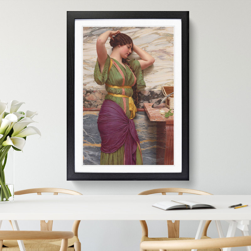 A Fair Reflection by John William Godward - Picture Frame Painting, Black Framed, 36cm H x 27cm W x 2cm D