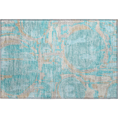 Premium Machine Washable Prisco Teal Rug