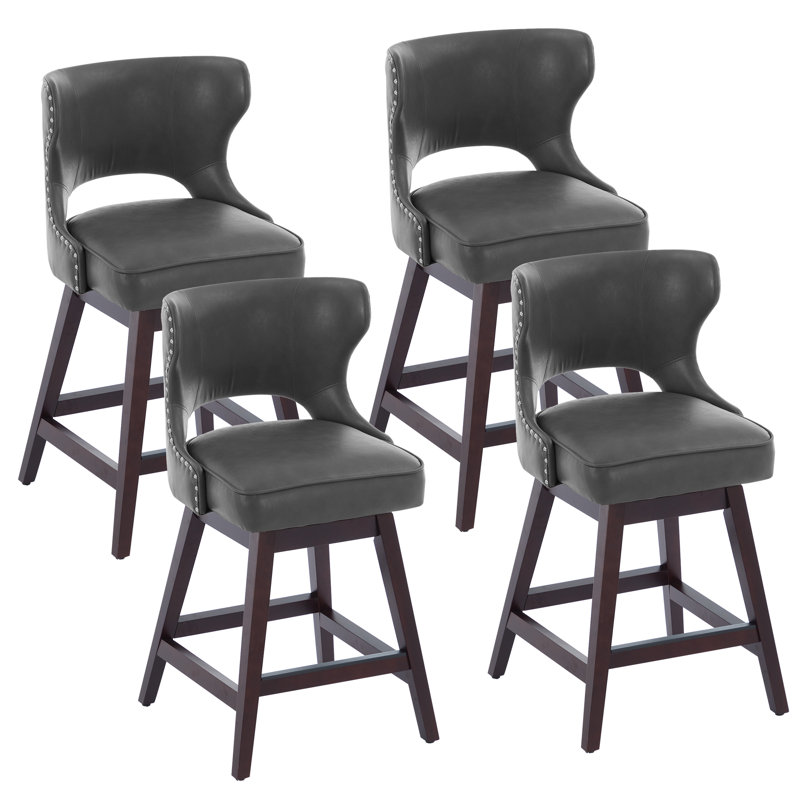 26" Solid Wood Swivel Counter Stool, Gray, 4