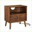 Table de chevet cannelée moderne Mid Century avec station de charge, 1 tiroir + tablette ouverte, noyer