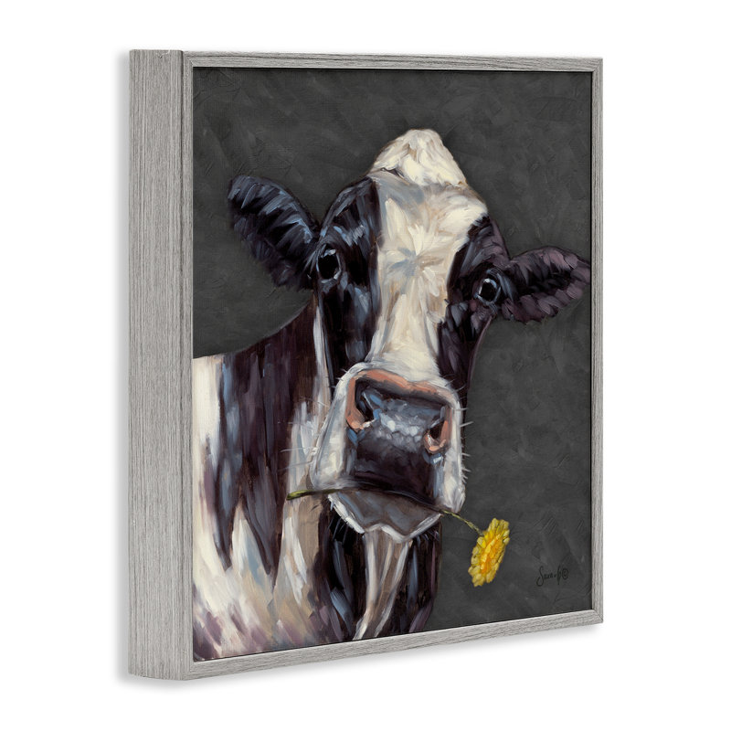 «Vache avec marguerite jaune» par Stupell Industries, Estampe numérique Farmhouse, H 17 po x l 17 po