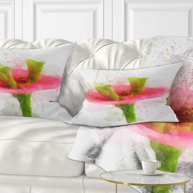 Coussin décoratif à imprimé floral vert et rouge avec aquarelle