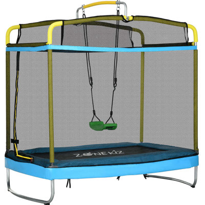 Trampoline pour enfants, trampoline pour enfants de 6,9 pi avec enceinte, balançoire, bar de gymnastique, trampoline pour tout-petits pour une utilisation extérieure / intérieure