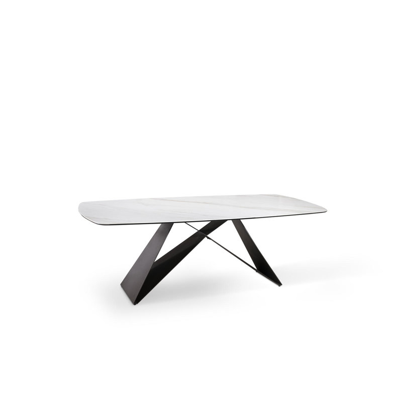 Damone Metal Base Dining Table, Brown, White