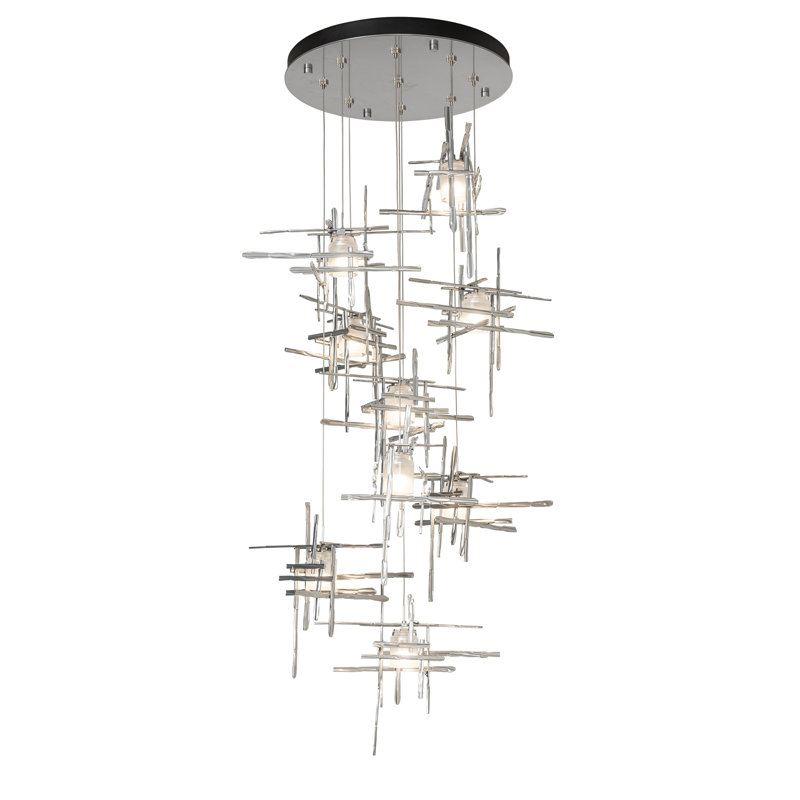Tura 9-Light Glass Round Pendant, Sterling, 30" - 130", Seeded Clear