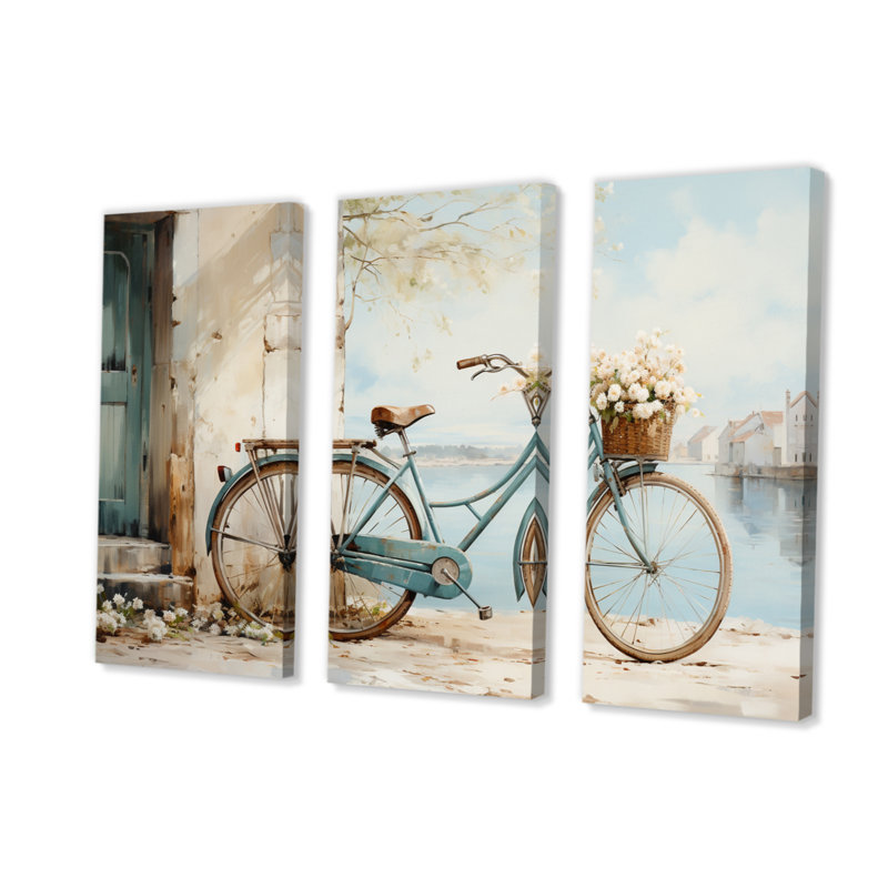 «Bicycle Tranquil Pedaling IV on Canvas», reproduction de 3 pièces, H 32 po x l 48 po x P 1 po