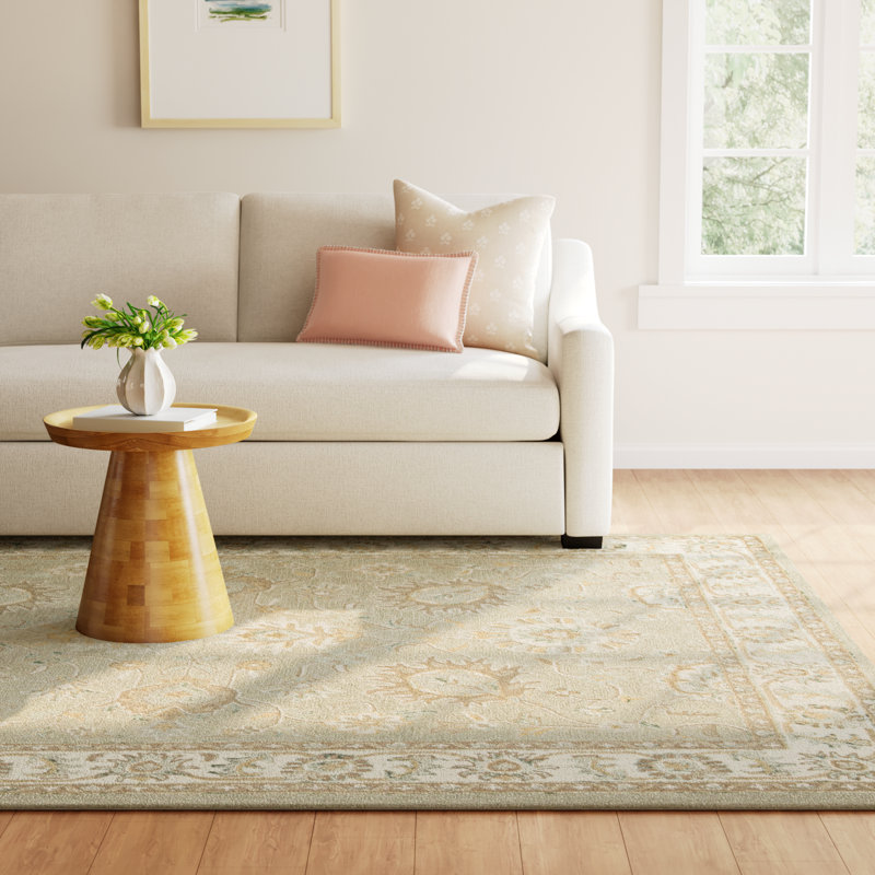 Desmondia Oriental Handmade Tufted Wool Area Rug in Sage/Ivory, Rectangle 4' x 6'