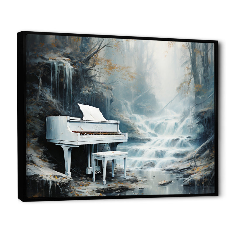 Piano Piano Cascade I sur toile, Cadre flottant noir, H 34 po x l 44 po