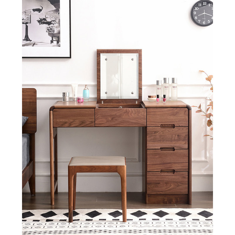 Solid Wood Clamshell Multi-Functional Storage Cabinet Integrated Makeup Table