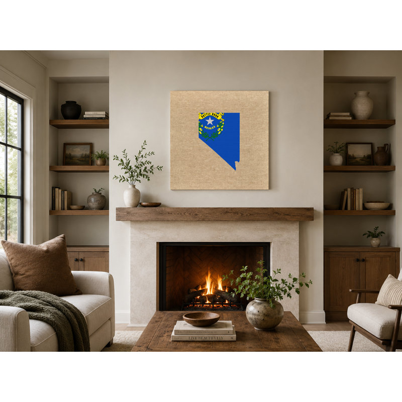Nevada State Flag Map - Art mural sur toile carrée, 8" W x 8" H