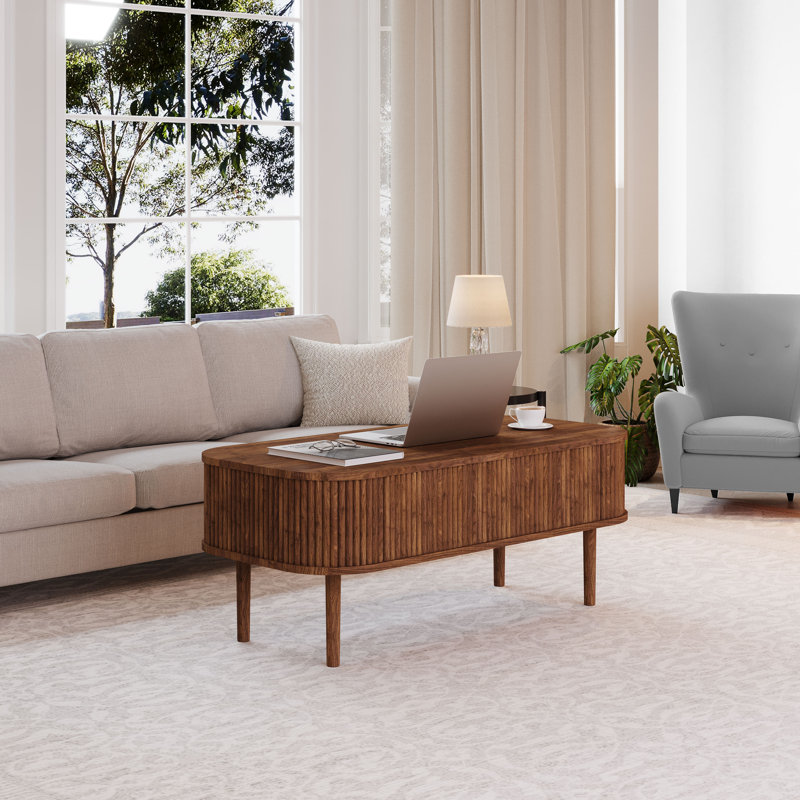 39.37'' W Oval Lift Top Coffee Table With Storage, Walnut