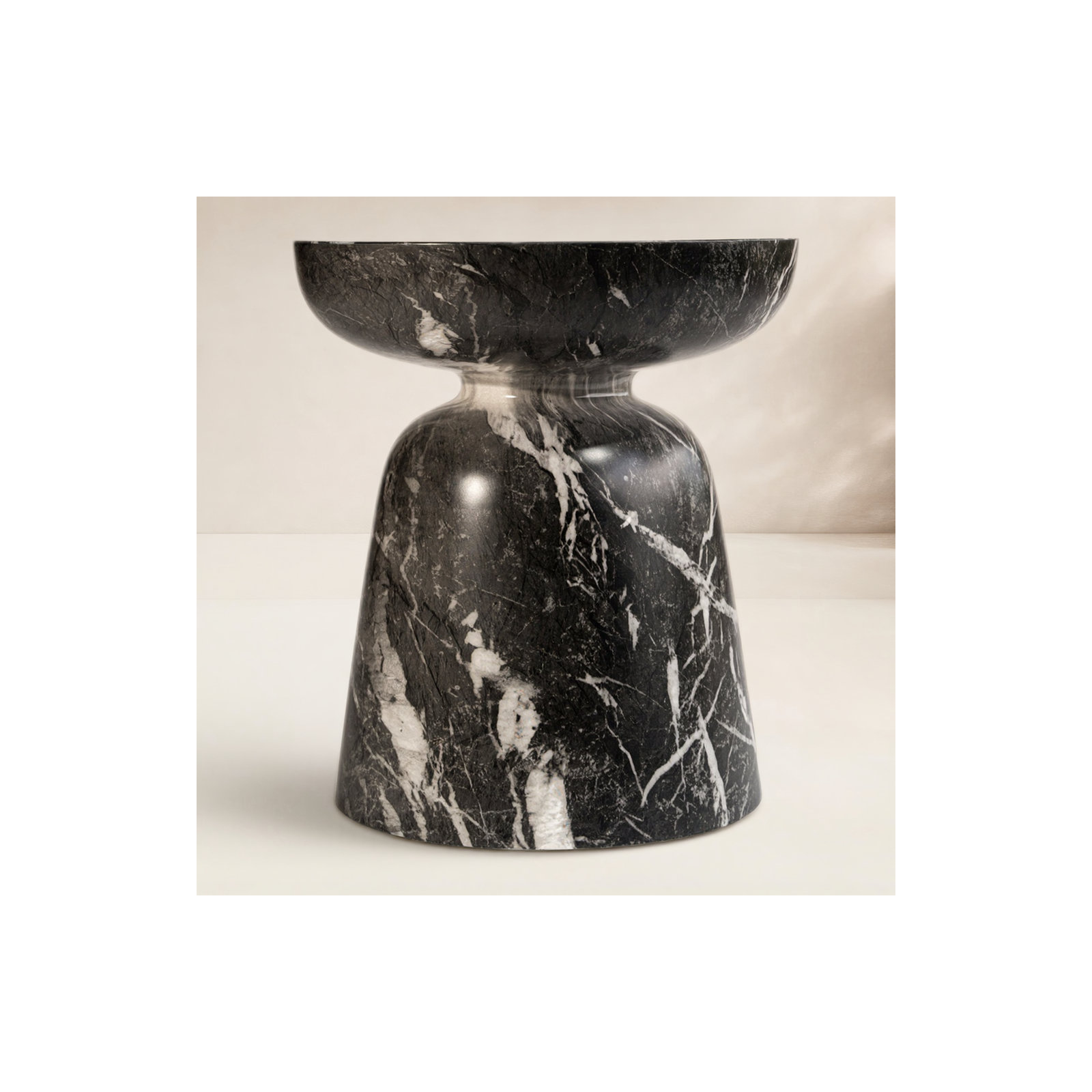 Outdoor Faux Stone Goblet Side Table, Black