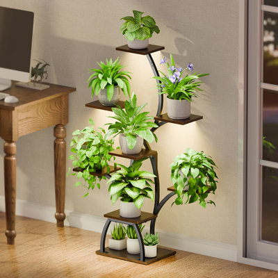 50" Corner Plant Stands for Indoor Plants, 6 Tiered Plant Stand Indoor with 3 Grow Lights