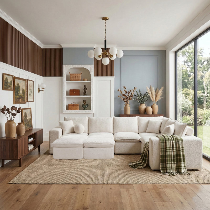 107'' Modern Boucle L-Shaped Sectional Sofa With Ottomans