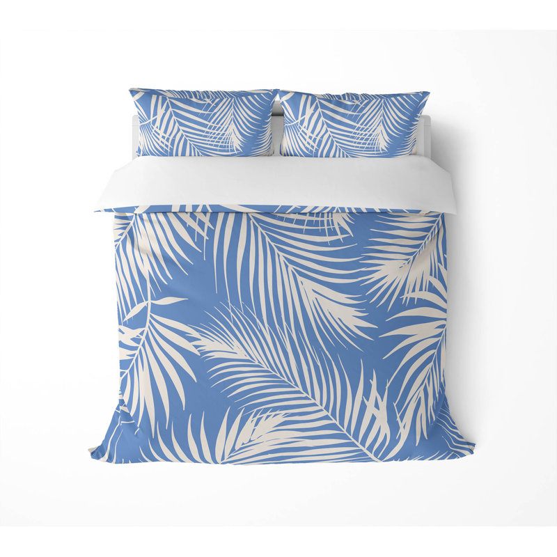 Ensemble d'édredon décoratif Waving Palms, Motif floral bleu, Édredon très grand + 2 taies décoratives très 