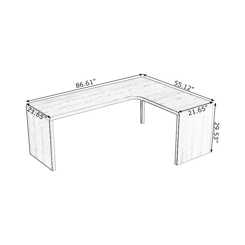 Walnut L-Shaped Solid Wood desk, Right Hand Facing, 29.53" H x 86.61" W x 55.12" D