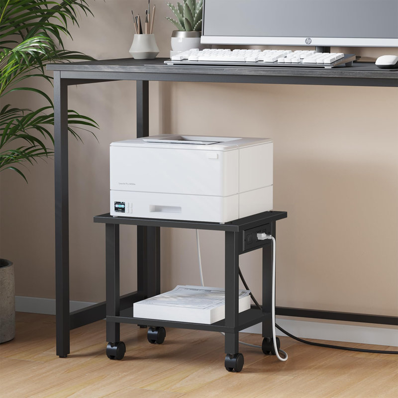 Chariot d'imprimante roulant avec prises de courant et ports USB, Noir