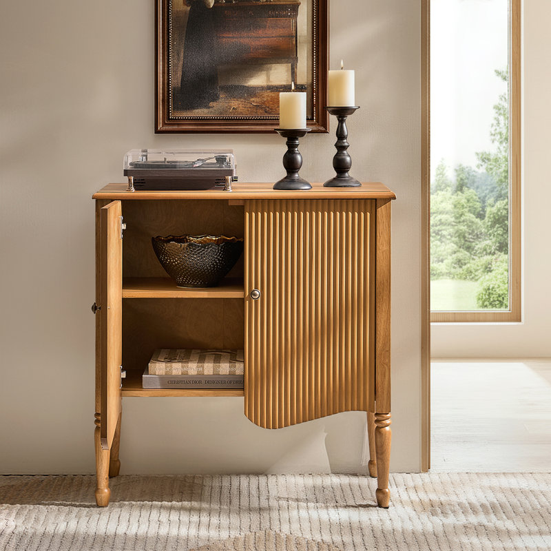 Martha Transitional 32"W 2-Door Fluted Curved Accent Cabinet with Adjustable Shelves, Oak