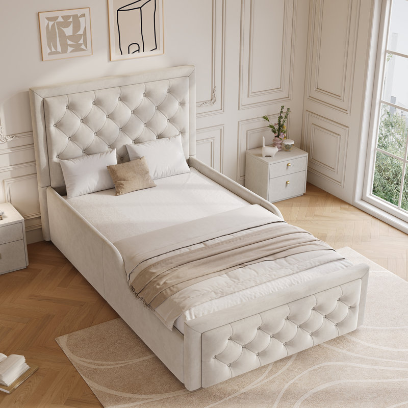 Metal Ottoman Storage Bed, Beige