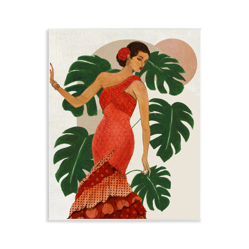  Art mural "Femme à la mode avec feuilles" par Janet Tava