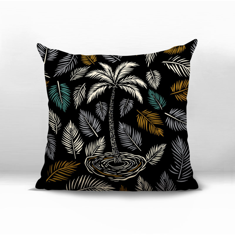 Palmgroove Palm Reversible Indoor/Outdoor Square Pillow, Square 17", Black