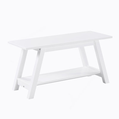 Solid Wood Bench With Shelf, White