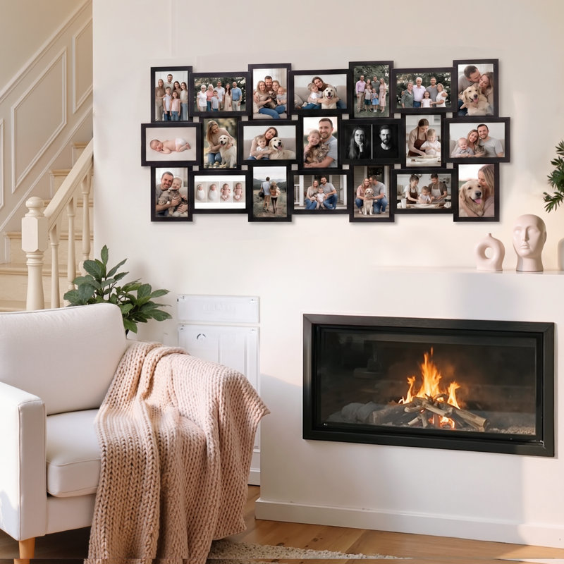 21 Opening One Piece Collage Photo Frame Horizontal Vertical Gallery Wall Display Black, Black