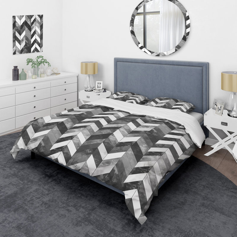 Ensemble de housse de couette moderne à chevrons gris et blanc, Housse de couette très grand et 2 très grandes t