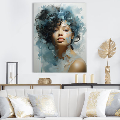 Cyan Smoke Woman Portrait, reproduction d'art sur toile
