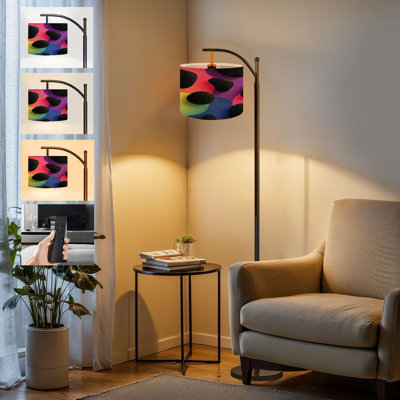  Arc Floor Lamp Rainbow leopard seamless Colorful neon Gradient Tall Modern Standing Lamp LED Adjustable Linen Lampshade 3 Color Temperatures