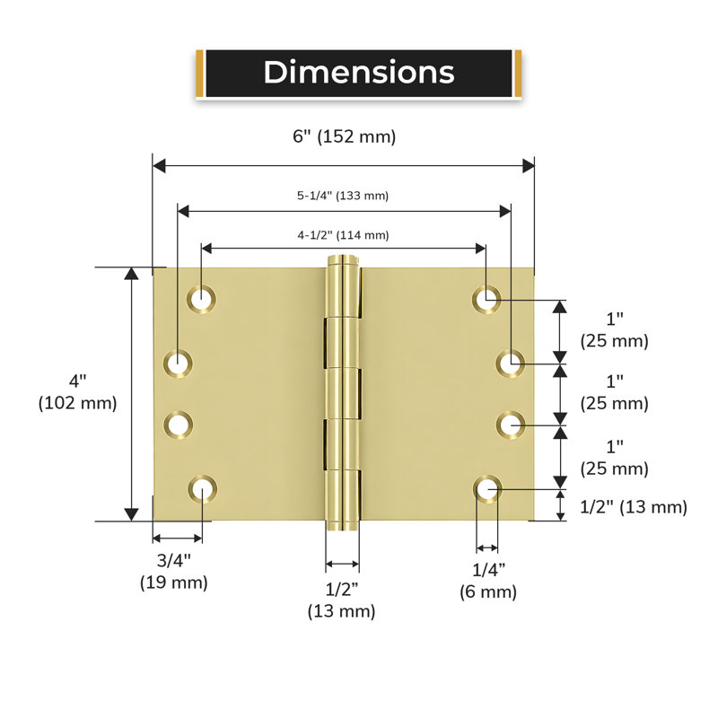 Charnière de coin carrée en laiton non laqué 4 po x 6 po DSB40603-UNL Deltana