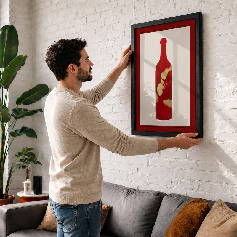 Autumn Wine Bottle Modern - Print, A2 - 59.4 x 42.0 cm, White