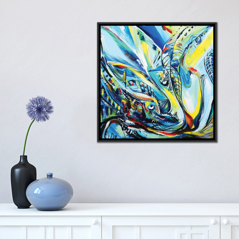 « fleur », impression sur toile, H 18 po x l 18 po x P 1,5 po, Toile avec cadre flottant noir, Pas de tapis