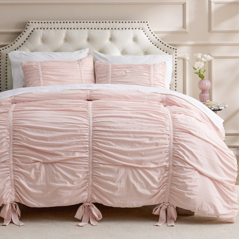 Bedsure Pink Comforter Set-Gathered Bow Queen Size, Queen, Pink