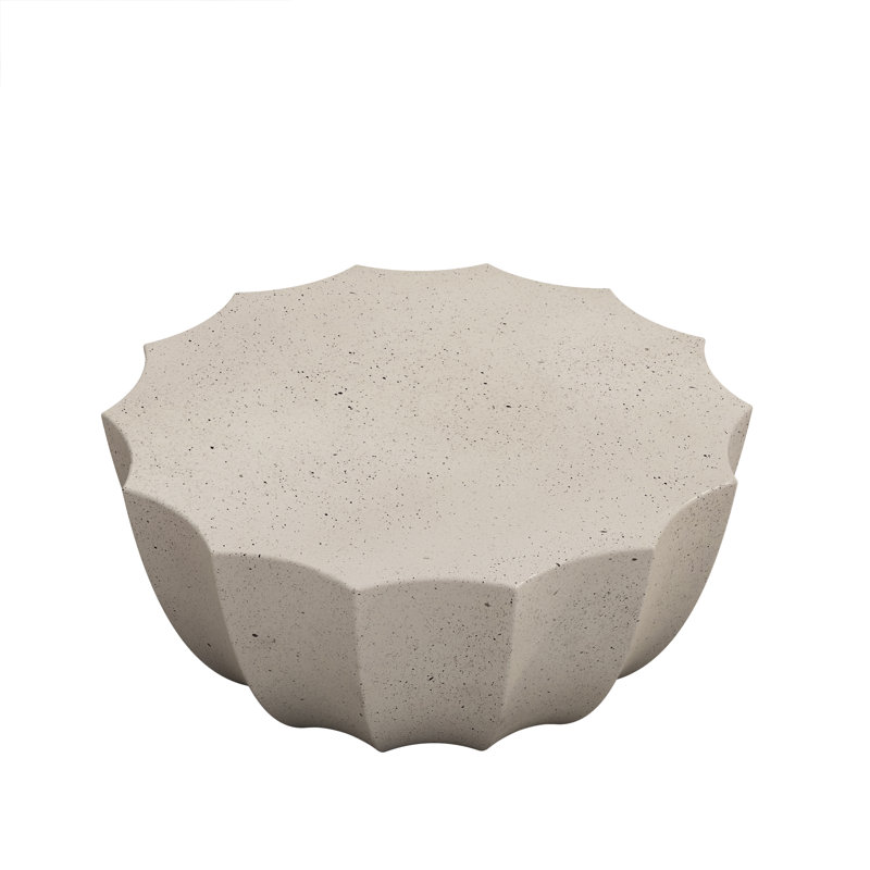 Table basse d'extérieur ronde de 35 pouces, table d'appoint de jardin en ciment pour terrasse au bord de la piscine, oxyde de magnésium résistant aux intempéries, sans assemblage, blanc
