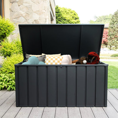Boîte de rangement extérieure imperméable - capacité de 120 gallons, verrouillable, pour coussins de patio et outils de jardinage, rangement gris foncé imperméable, articles