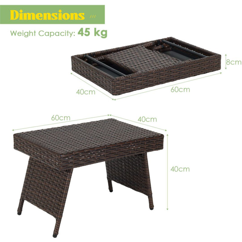 Lauriano Rectangular Folding Outdoor Side Table , 60cm cm W cm D