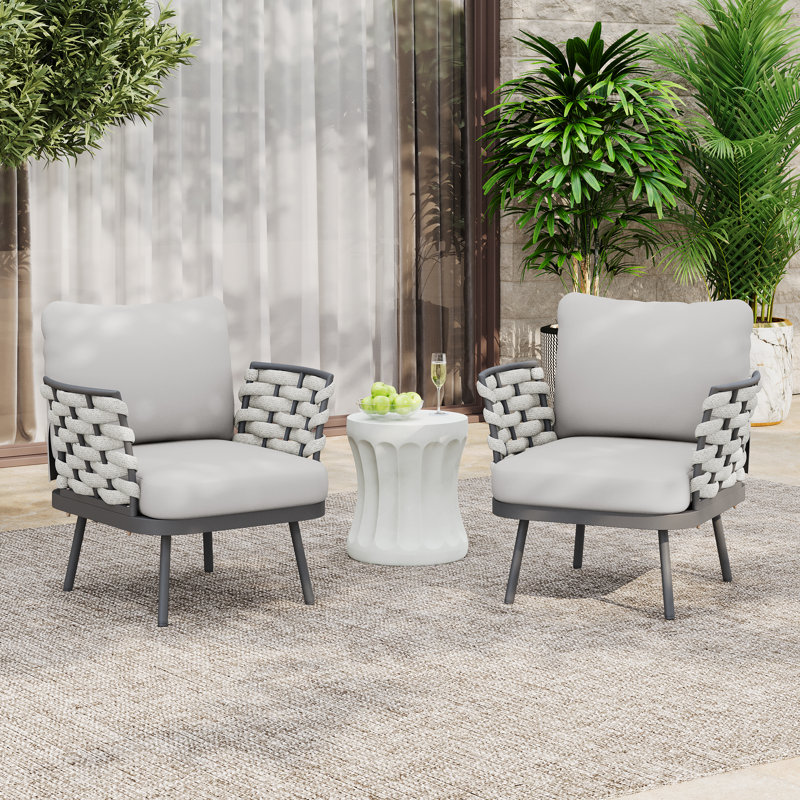 Chaises longues d'extérieur en corde tissée Kris avec structure et coussins en acier, Coussin gris clair / structure grise