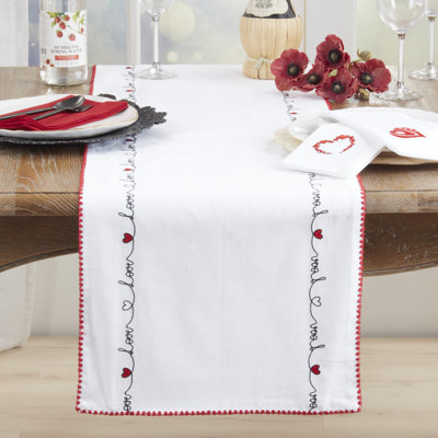 Love Script Cotton Table Runner – Decorative Lined Table Runner for Dining Table, 16"x72"